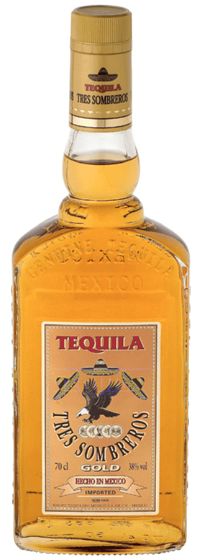 Tres Sombreros Gold Tequila 38% 70 cl.