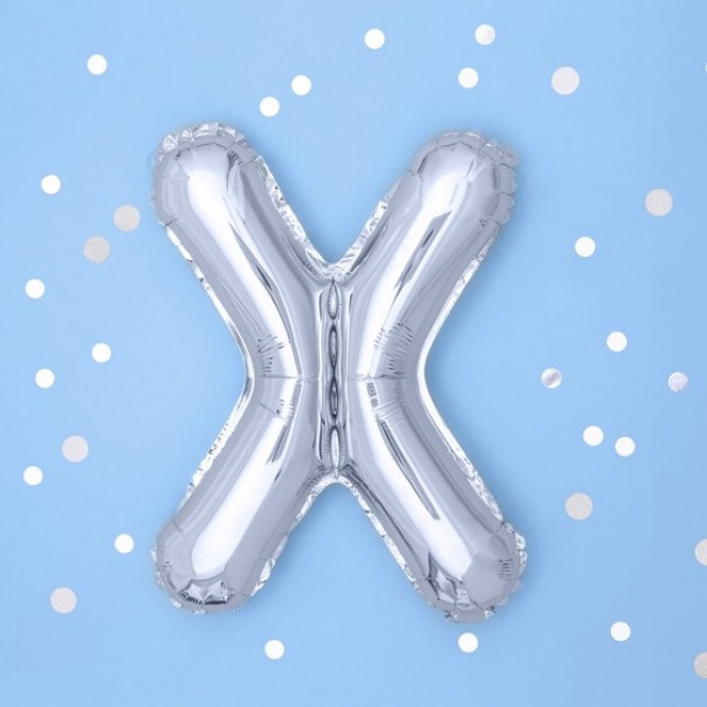 Sølv "X" Ballon 35 cm. 1 stk.