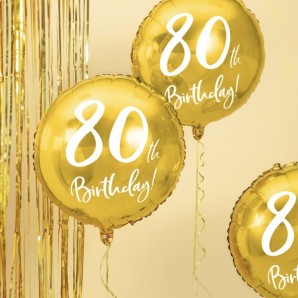 Guld & Hvid “80th Birthday” Folieballon 45 cm. 1 stk.