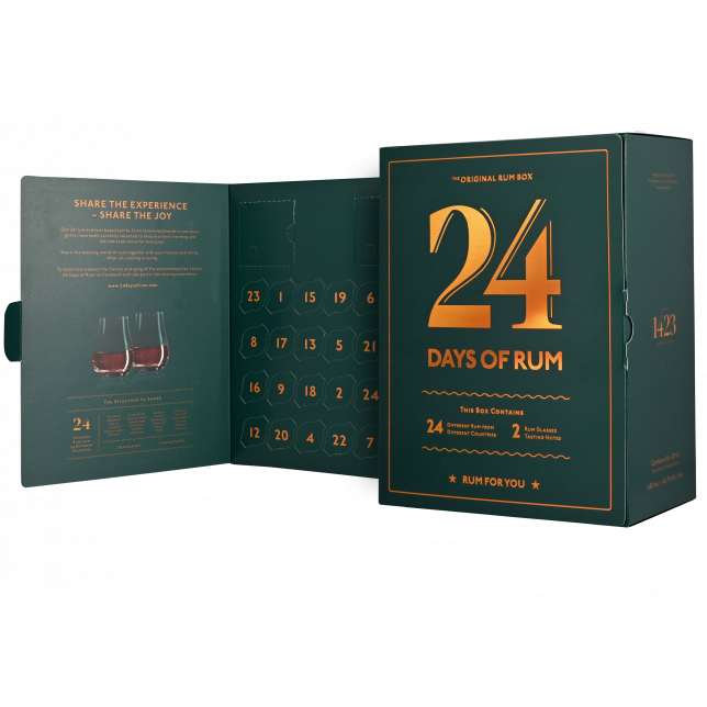 24 Days of Rum 24x2 cl. + 2 Smageglas (Gaveæske)