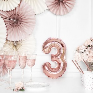 Rosaguld "3" Ballon 35 cm. 1 stk.