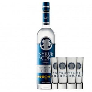 Nykur Vodka 42% 70 cl. + 4 Shotsglas