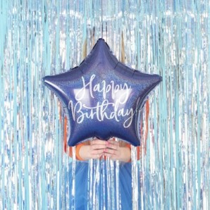 Marineblå "Happy Birthday" Stjerne Folieballon 40 cm. 1 stk.
