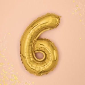 Guld "6" Ballon 35 cm. 1 stk.