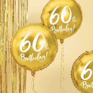Guld & Hvid “60th Birthday” Folieballon 45 cm. 1 stk.